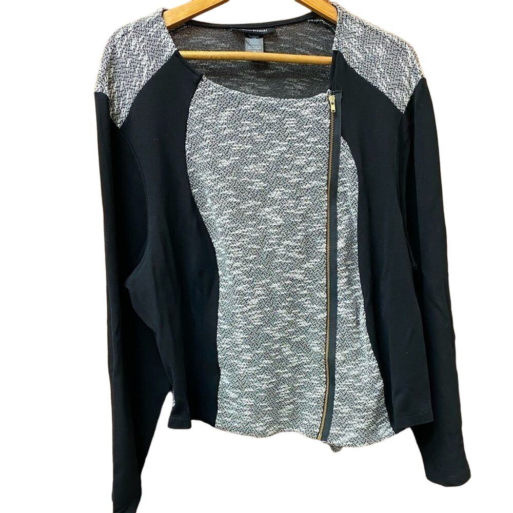 Ashley Stewart black and white zip up‎ front moto jacket
